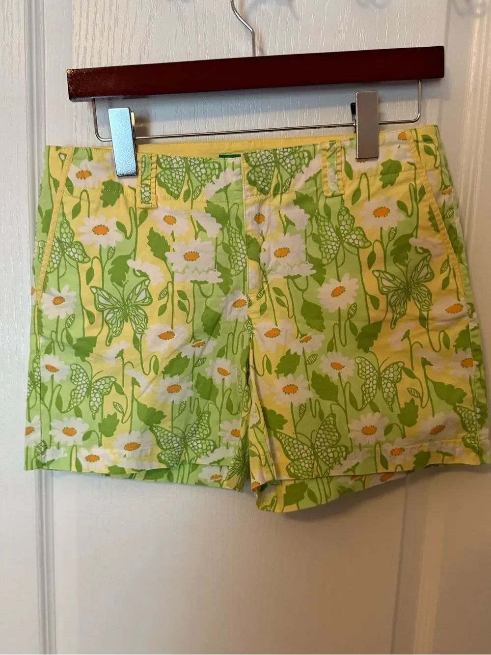 Vintage White Tag Lilly Pulitzer Palm Beach Yellow Shorts with Green Floral Trim